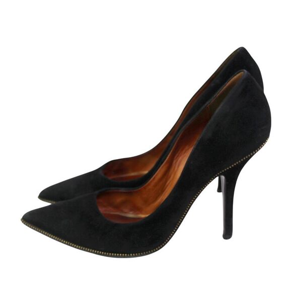 Givenchy BLACK GENUINE LEATHER SUEDE HIGH HEEL POINTED CLASSIC PUMP SHOES Sz 38 - Picture 4 of 13